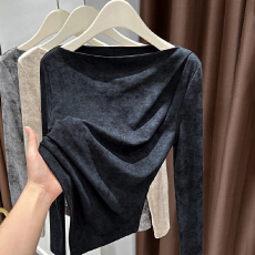 批发官图大码女装一字肩打底衫女春<b class='q'>秋</b>高级感不规则水墨扎染胖上衣