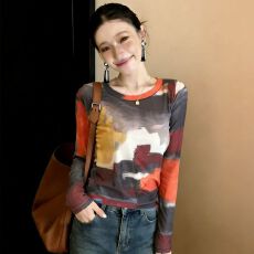 批发官拍大码女装韩版时尚设计感扎染防晒双层<b class='q'>网纱</b>T恤新款别致上衣