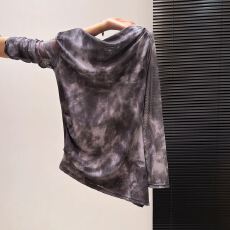 批发实拍<b class='q'>大码</b>女<b class='q'>装</b>复古撞色晕染双层网纱长袖t恤夏季新款宽松防晒上衣