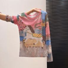 批发实拍大码<b class='q'>女装</b>韩版<b class='q'>时尚</b>设计感扎染防晒双层网纱T恤新款别致上衣