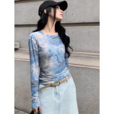 批发官拍大码女装扎染网纱薄款长袖t恤女夏季新款设计感美式防晒上衣