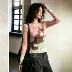 批发官拍大码女装扎染双层网纱防晒不规则长袖<b class='q'>t</b><b class='q'>恤</b>夏季短款别致罩衫女