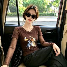 批发官拍大码女装网纱拼接假两件上衣女装夏季新款卡通印花设计感<b class='q'>T</b><b class='q'>恤</b>