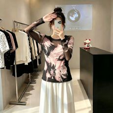批发官拍轻熟风网纱长袖<b class='q'>打底</b>衫女装时尚潮牌夏季新款修身显瘦防晒上衣