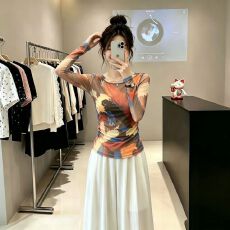 批发官拍<b class='q'>大码</b>女装韩版时尚设计感扎染防晒双层网纱T恤新款别致上衣