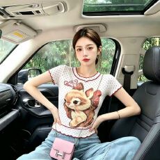 批发官拍<b class='q'>大码</b>设计感假两件印花网纱短袖t恤女夏季<b class='q'>胖</b>显瘦修身上衣