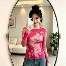 批发官拍轻熟风网纱长袖<b class='q'>打底衫</b>女装时尚潮牌夏季新款修身显瘦防晒上衣