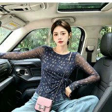 批发官拍大码女装春秋双层韩版印花气质绑带长袖T恤女新款设计感上衣