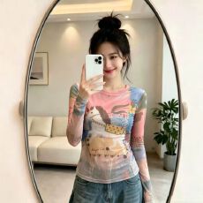 批发官拍大码女装韩版时尚设计感扎染防晒双层网纱T恤新款别致上衣