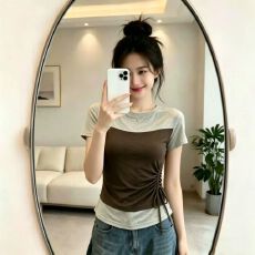 批发官拍大码女装网纱拼接正肩短袖T恤女夏季胖独特小衫假两件上衣