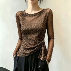 批发官拍大码女装夏季韩版印花绑带长袖T恤女新款设计感双层防晒上衣