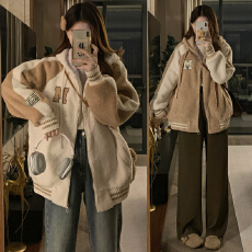 批发实拍秋季连帽羊羔绒卫衣女新款爆款加绒加厚春秋学生外套颗粒绒秋