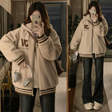 批发实拍新款少女冬装羊羔毛绒外套加厚时尚初高中学生棉服女秋冬季