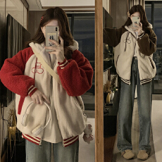 批发实拍 学生外套秋冬装新款洋气时髦夹棉加厚冬季羊羔绒毛毛衣