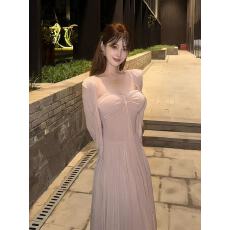 批发韩系纯欲风蝴蝶结飘带连衣裙女春季穿搭巨好看修身显瘦大摆长裙子