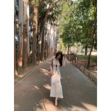 批发纯欲度假风露背挂脖连衣裙女夏季镂空<b class='q'>包臀</b>裙修身蕾丝拼接<b class='q'>长裙</b>无袖