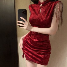 批发温柔风时尚气质性感辣妹收腰包臀改良旗袍设计感紧身打底<b class='q'>连衣裙</b>女
