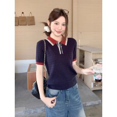批发韩系polo领短袖针织衫女2026夏季新款修身显瘦<b class='q'>通勤</b>百搭舒适短上衣
