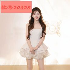批发赵露思<b class='q'>同款</b>米白色蝴蝶结收腰绑带蕾丝刺绣层叠蛋糕蓬蓬<b class='q'>连衣裙</b>短裙