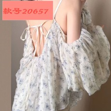 批发法式碎花<b class='q'>雪纺</b><b class='q'>吊带</b>衫灯笼袖显瘦上衣ins风女装