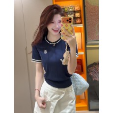 批发韩系设计感拼色刺绣短袖<b class='q'>针织衫</b>女夏季新款修身独特漂亮超好看上衣