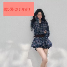 批发复古蓝格子衬衫<b class='q'>连衣裙</b>子短裤内搭高级感韩系辣妹蓬蓬<b class='q'>连衣裙</b>套装女