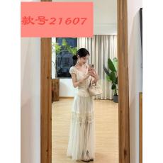 批发<b class='q'>假两件</b>方领 <b class='q'>连衣裙</b>女韩版设计感蕾丝网纱拼接法式A字长裙夏季新款