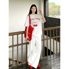 精梳纯棉230克纯棉短袖宽松落肩印花T恤夏季上衣设计感小众