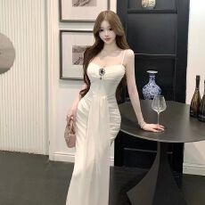 批发新款清甜网纱长款裙子修身显吊带打底无袖精致包臀<b class='q'>连衣裙</b>