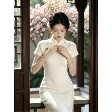 批发短袖改良<b class='q'>旗袍</b>长裙设计感小众收腰显瘦气质名媛新中式轻国风连衣裙