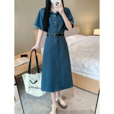 批发实拍实价~复古收腰牛仔连衣裙女新款法式高级感气质港风长款裙子