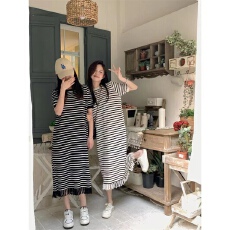 批发慵懒风夏季宽松条纹时尚圆领设计感<b class='q'>流苏</b>针织<b class='q'>连衣裙</b>闺蜜装直筒裙子