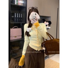 批发撞色复古设计感针织<b class='q'>开衫</b>女秋季新款修身显瘦单排扣时尚毛衣潮