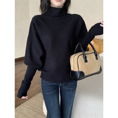 批发慵懒风软糯高领蝙蝠袖针织衫<b class='q'>女</b>秋冬2026新款韩系独特别致套头<b class='q'>毛衣</b>
