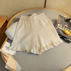 批发<b class='q'>欧美</b>修身松紧高腰耳边针织阔腿短<b class='q'>裤</b>2026新款弹力休闲<b class='q'>裤</b>子