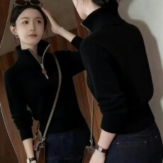 批发秋冬春秋新款高级针织衫灰色拉链高领针织打底<b class='q'>时尚</b>糯单毛衣上衣