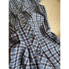 批发2026新款法式蓝色短袖格子衬衫女夏季设计感小众衬衣掐腰显瘦上衣