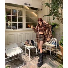 批发[] 复古港味格子<b class='q'>衬衫</b>女宽松气质慵懒风<b class='q'>衬衣</b>polo中<b class='q'>长款</b>时尚上