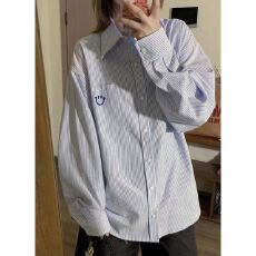 批发[] 笑脸刺绣衬衫外套女2026<b class='q'>春</b>夏季小众宽松条纹衬衣