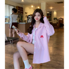 批发[] 小个子黄色美式复古条纹Polo领衬衫外套女早<b class='q'>春</b>设计感开衫