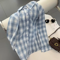 批发[] 韩式复古长袖格子衬衫外套女<b class='q'>春</b>秋季设计感宽松小众百搭翻