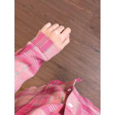 批发[] polo领玫红色格子<b class='q'>长袖</b>衬衫女2026新款美式<b class='q'>情侣</b><b class='q'>宽松</b>显瘦中