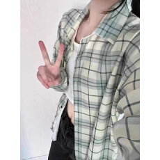 批发[] 韩系衬衣薄款早春装2026新款设计感小众<b class='q'>格子</b>衬衫外套女上
