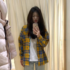 批发美式格子长袖复古衬衫百搭<b class='q'>春秋</b>季衬衣外套宽松男女小格纹休闲上衣