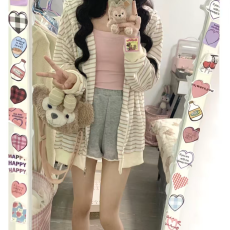批发秋季新款连帽卫衣外套女冬季新款韩系慵懒拉链条纹开衫上衣