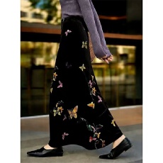 批发法式高腰<b class='q'>复古</b>黑色蝴蝶印花半身裙女2026年春优雅简约中长款
