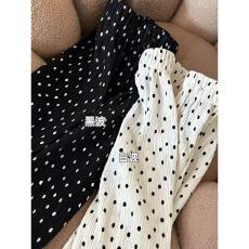 批发韩系<b class='q'>复古</b>波点半身裙女夏松紧高腰垂感显瘦直筒裙褶皱后开叉<b class='q'>长裙</b>子