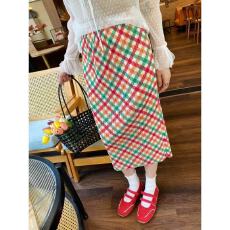 批发韩国东大门夏春新款三宅法式<b class='q'>复古</b>小彩格子半身中长直筒褶皱半裙女