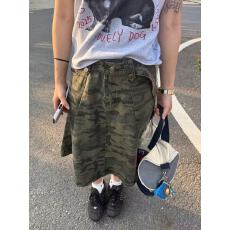 批发美式<b class='q'>复古</b>迷彩牛仔半身裙女夏季款高街设计感宽松休闲工装中<b class='q'>长裙</b>子