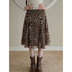 批发美式<b class='q'>复古</b>咖啡色豹纹不规则蕾丝拼接半身裙女秋季新款时髦中<b class='q'>长裙</b>子